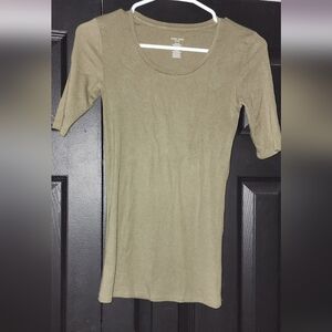 Joan Vass Olive Cotton Blend Top